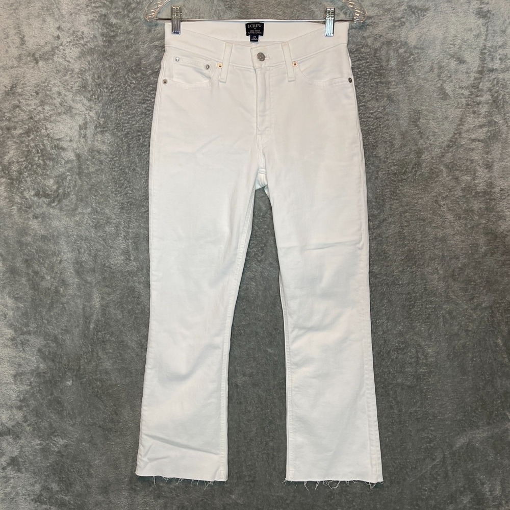 J.Crew Women Mid Rise Flare Crop Jean 26 Classic Preppy Modern Stretch Raw Hem